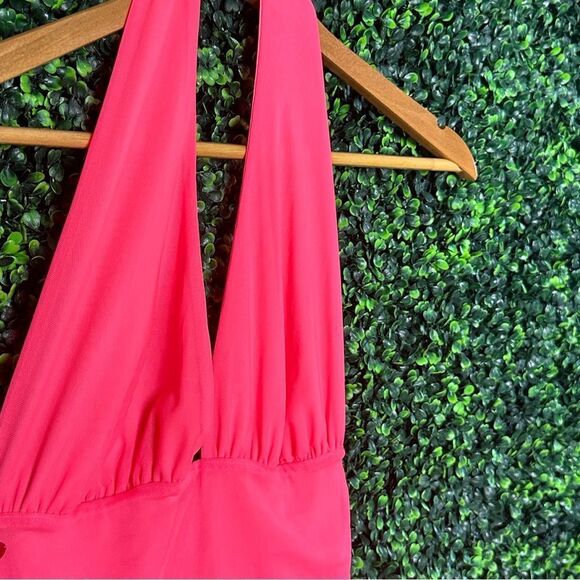 Guess Halter Ruched Hot Pink Barbie V Neck Dress Sz M - Picture 6 of 9